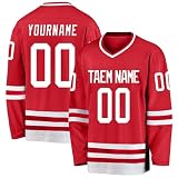 Hockey-Trikot, personalisierbar, mit Ihrem Namen, Team/Nummer, Hockey-Trikot mit Namen, geeignet für Geschenke für Kinder und Erwachsene, Stil 5 KAN0827A, rot, O