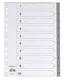 5er Set 10-teiliges Register/Trennblätter aus PP, DIN A4 mit Zahlen 1-10, volldeckend + praktischem Deckblatt aus stabilem Papier zum Beschriften. Trenn-Blätter für die Ordner-Organisation im Bü