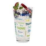 Herz & Heim® Trinkglas mit Namen in verschiedenen Schriftarten und Farben (Blau-Grün)