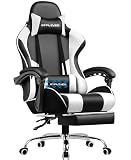 GTPLAYER Gaming Stuhl Bürostuhl Massage Gaming Sessel Ergonomischer Gamer Stuhl mit Fußstütze, Massage-Lendenkissen, Gepolstert Gaming Chair, Drehsessel, 150KG, weiß