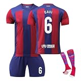 Barcelona 23/24 Neue Saison Hause/Auswärts Fußball Trikots Shorts Socken Set für Kinder/Erwachsene, Nr.6 Gavi, Barce Fussball Jersey Trainingsanzug für Junge H