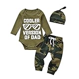 Tearfuty Neugeborenes Baby Junge Kleidung Lange Ärmel Strampler Camouflage Lange Hose + Mütze Outfits 3er Set Grün（3-6 Monate）