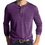 T-Shirt Herren Casual Mode Einfarbig Longsleeve Tops Herren Klassisch Komfortabel Basic T-Shirt Herren Jugend Trend All-Match Longsleeve T-Shirt Herren E-Purple L