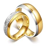 ANAZOZ Edelstahl Ringe Partnerringe, Ringe Für Herren Bicolor Größe 67 (21.3) Verlobungsring Paar Vergoldet 18k