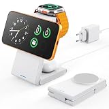 GEEKERA 3 in 1 Ladestation für Apple, Faltbar Mag Safe Ladestation für Apple Watch und iPhone, Induktive Ladegerät Kompatibel mit iPhone Air/17/16/15/14/13/12, Apple Watch 11-2, Weiß-G