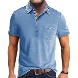 Comilaka Poloshirt Herren Kurzarm Kontrastfarbe T Shirts mit Tasche Polo Klassisches S