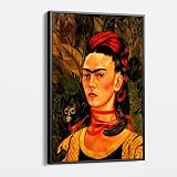 Self-Portrait with Monkey von Frida Kahlo Leinwanddruck - Ikonische surrealistische Kunst, Hochwertige Wanddeko, Kunstdruck-Reproduktion (Schwarzer Rahmen, 90 x 135 cm)