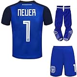 Mokiss Deutschland Neuer Kinder Torwart Trikot Fußball #1, Neu Saison, Shorts Socken Torwarttrikot (Blau,28)
