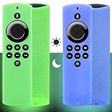 2 x Firestick Lite Fernbedienungsabdeckung kompatibel mit Fire TV Stick Lite 2020 Alexa Sprachfernbedienung (leuchtet im Dunkeln) mit Handgelenkschlaufe (Grün und Blau)dgelenkschlaufe (Grün und Blau)