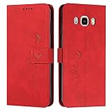 EATCYE Kompatibel mit Samsung Galaxy J5 2016 / J510 Hülle, Klapphülle Samsung J5 2016/J510 Premium PU Leder Brieftasche Schutzhülle [Kartenfach][Ständer], Handyhülle für Samsung J5 2016/J510 (#Rot)