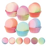 LWMTT 300 Stück Muffinförmchen Papier Mini Muffins Papierförmchen 6 Farbe Muffins Papierförmchen Lebensmittelqualität Verlauf Design Cupcake-Förmchen für Backen, Dessert, Party, Geburtstag, H