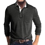 Casual T-Shirt Herren Workout Elastizität Komfortabel Poloshirt Herren Klassisch All-Match Trend Longsleeve Hemd Herren Lose Einfarbig Revers Basic Hemd Herren C-Dark Grey M