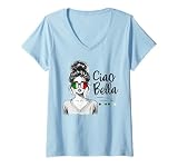 Damen Ciao Bella Sonnenbrille mit französischer Flagge T-Shirt mit V
