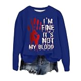 Generisch Halloween Pullover Damen Sweatshirt Lustige Vintage Damenpullover ohne Kapuze Frauen Langarmshirt Sport Rundhals Langarm Pulli Teenager Casual Oberteil Tops Winter (#2906, L)