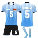 Benutzerdefiniert Fussball Trikot Kinder Set Personalisiert Trikot mit Namen Nummer Team und Logo Sporttraining T-Shirts und Shorts für Erwachsene/Kinder, Fußballtrikot Set für Jungen Herren Trik