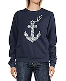 Neverless® Sweatshirt Damen Anker Vögel Print Aufdruck Rundhals-Pullover Pulli Sweater Navy M