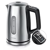 Arendo - Wasserkocher mit Temperatureinstellung - Edelstahl - Temperaturauswahl 35°C bis 100°C – LED Display – Warmhaltefunktion – One-Touch Deckelöffnung – Sichtfenster für Wassersk