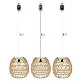 EcoGehen 3x Rattan Hängelampe mit Batterie Außen Innen Hängeleuchte Batteriebetriebene Lampe Tragbare Boho Korb Lampenschirm Pendelleuchte ohne Strom Stromanschluss Outdoor Beleuchtung für G