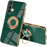 ILING Hülle für Google Pixel 9 mit 360 Grad Ring Ständer, Luxuriös Galvanisiertem Goldrand Weiches TPU Silikon Stoßfest Schutzhülle Ultradünne Damen Handyhülle (Dunkel Grün)