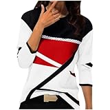 Keepink Damen-Pullover, Größe 36-44, langärmelig, Tunika, Tops, trendiger geometrischer Druck, lockerer Rundhalsausschnitt, elegante T-Shirts, Arbeit, elegante Freizeitblusen, 1 rot, 42
