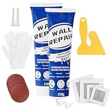 Bubuny Spachtelmasse Weiß Innen, 500g Löcher Wand Füllen Weiß, Wandreparatur Creme mit 4 Trockenbau Flicken 4 Schleifpapier, Wall Repair Kit für Schnelle Reparatur von Rissen Graffiti und Lö