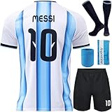 Mokiss Leo. #10 Neu Football Fußball Kinder Trikot Shorts Socken Set Jugendgrößen (Weiß/Blau,26)