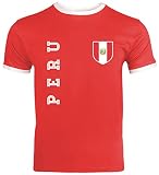 Wappen Fußball WM Fanshirt Gruppen Herren Männer Ringer Trikot T-Shirt Fan Trikot Peru, Größe: L,Red/W