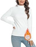 Aottori Damen Rollkragenshirt Thermo Oberteile Fleece Rollkragenpullover Langarm Langarmshirt Slim Fit Basic Top Thermounterwäsche Warm Weiß L