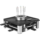 WMF Lumero 3in1 Gourmet Station – elektrisches Raclette, Fondue und Grill für 8 Personen, aus Edelstahl matt, mit Temperaturregulierung und LED-Beleuchtung – platzsparendes Design für stilvolle Ab
