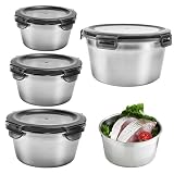 DTYGUIXE 4 Stück Lebensmittelbehälter edelstahl Bento-Lunchbox Lagerbehälter Lebensmittel Küchenbehälter Set Lebensmittel Aufbewahrungsbox mit Deckel für Nudeln, Salat, frischer Sahne, Obst, B