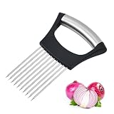 YPYMOD Edelstahl Zwiebelschneider Halter-Food Slice Assistant,Gemüseschneider,Schneidehilfswerkzeug Schwarz 14.2cm*9.5