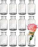 Praknu 12 Kleine Glasvasen - 12,5 cm hoch - Inklusive Juteschnur - Vintage Design - Traumhafte Deko für Hochzeit - Spülmaschinenfest Mini-Vasen für Tischdeko – Kleine Vasen für Tischdek