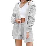 Generisch Schlafanzug Damen Winter, Knopfleiste Baumwolle Pyjama Teddy Flanell Loungewear Warmer Elegant Hausanzug 2-Teiliges Kuschelanzug Frottee Fleece Homewear Flauschig Warm Lustig B