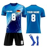 Generisch Trikot Kinder, Personalisierte Fussball Trikot, Neue Fußball Trikot mit eigenem Namen Nummer und Logo Jungen Shorts Socken S