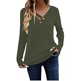 Damen-Pullover mit V-Ausschnitt, Frühling, langärmelig, Basic-Top, Tunika, elegante Pullover, Shirts für Leggings, entspannte Passform, leicht, weich, lässig, Damen-Tops, T-Shirts und Blusen, grün, XL