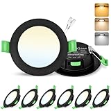 GeyouLux Einbaustrahler LED, 65-75mm Lochmaß 7W 700LM LED Einbaustrahler 230V Dimmbar, IP44 2700K/4000K/6500K Deckenspots, Extra Flach Einbauleuchten Einbauspots für Badezimmer Küche, Schwarz 6er S