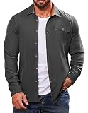 COOFANDY Flanellhemd Herren Langarm Einfarbiges Holzfällerhemd Button-up Slim Fit Hemd Grau XL