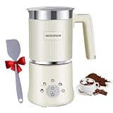 Milchaufschäumer Elektrisch Induktion 5-in-1, 500ml Milchschäumer Spülmaschinenfest mit Kakao Funktion für heißer Schokoladen, Heißer/Kalter Milchschaum, Warme Milch (Beige)