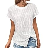 SRZYMJ T Shirt Damen Sommer Outfits Oberteile Elegant Blusenshirt Shirt Langarm Baumwolle T-Shirts Langarm Tshirt V Ausschnitt Langarm T Shirt Kurzarm Set Casual ShirtTunika Basic Shirt Weiß