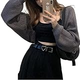 ORANDESIGNE Damen Rollkragen Kurz Pullover Geripptes Laternenärmel Gestricktes Crop Top Lange Ärmel Strickoberteil Clubwear Einfarbiger Ultrakurz Pullover C Grau Einheitsgröß