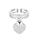 Trendiger Fingerring Mit Verstellbarer Öffnung - Klassischer Herzanhänger Offene Ringe, Cubuic Zriconia Charm Fingerring Schmuck Für Mädchen Männer Frauen Weihnachten Geburtstagsgeschenk,Silb
