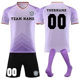 Generisch Personalisierte Fußball Trikot für Kinder/Erwachsene, Fussball Trikots Shorts und Socken Anzug Jungen Herren, Fussball Trikot mit eigenem Namen Nummer und Log