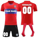 Generisch Fussball Trikot mit eigenem Namen Nummer und Logo für Kinder/Erwachsene, Personalisierte Fußball Trikot, Fußball Trikots Shorts und Socken Anzug Jungen/H