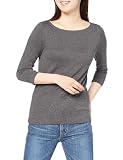 Amazon Essentials Damen Einfarbiges T-Shirt mit U-Boot-Ausschnitt und 3/4-Ärmeln in schmaler Passform, Dunkelgrau Meliert, M