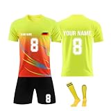 Generisch Benutzerdefiniert Trikot Fußballtrikiot Fußball Trikot für Kinder Erwachsener, Fussball Trikots Shorts und Socken Set Anzug Jungen H