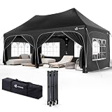 VOUNOT 3x6m Pavillon Wasserdicht mit 6 Seitenwänden, Faltpavillon Stabil, Partyzelt Winterfest, UV-Schutz 50+, Gartenzelt Faltbar mit 6 Sandsäcken und Tragetasche, Schw