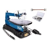 Scheppach Dekupiersäge DECO MAX + 64tlg. Werkzeugset Set | 90W Leistung | Schnitthöhe/-tiefe: 50/405 mm | Hubzahl 550 – 1500 U/Min | inkl. flexibler W