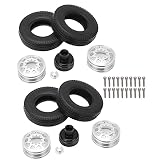 POENVFPO 2 Stück Alu-Hinterradnabenfelgen mit 21 Mm Breiten Gummireifen, Hohe Griffstabilität für 1/14 Traktor-Muldenkipper-Anhänger (Black)