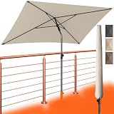 4smile Sonnenschirm Balkon 200 × 125 cm, Sonnenschirm rechteckig mit UPF 50+, 45° knickbar & höhenverstellbar, für Sonnenschutz Balkon mit Sonnenschirmhülle, Balkonschirm in Beig