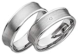 JC Trauringe 925er Sterling Silber Paar-Preis I Eheringe mit kostenfreier Gravur I Partnerringe 6mm breit inkl. Etui I Herren-Ring ohne & Damen-Ring mit Zirkonia-Stein I Größe 48 bis 72 I S019